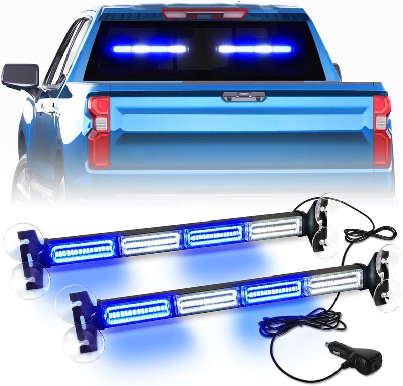 LRTER 2x17.7 Emergency Dash Lights Interior Windshield Strobe Volunteer Firefighter Lights Warning Hazard Safety Front/Rear Deck Split Mount for Vehicles Trucks Firefighter, Blue/White - Image 1